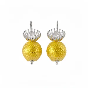 Elegant gold textured ball earrings with crystal flower accent and silver hooks