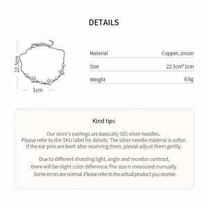 Vista dettagliata di un bracciale con zirconi a fiori con materiali e dimensioni esatte