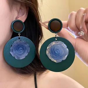Orecchini Pendenti Circolari in Resina Retro Occidentale Perno in Argento Rosa Blu Verde Orecchini a Bottone Donna Gioielli