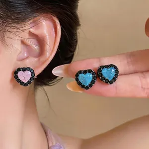 Mode Kupfer Zirkonia Herz Ohrstecker Für Damen Trendy Süß Cool Stil Rosa Blau Herzform Ohrringe Minimalistisch Luxus Schmuck Geschenk