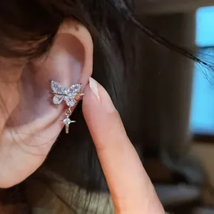 Korean Style Zirconia Butterfly Star Ear Cuff Non Pierced Copper Silver Plated Exquisite Fashion Ear Bone Clip For Women