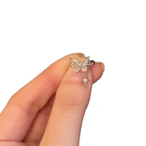 Elegant zircon butterfly ear cuff with dangling star charm for women non-pierced style