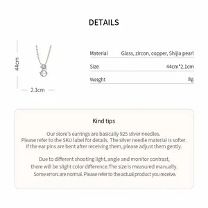 Detailed specifications of the zircon pearl round pendant necklace showing size and weight info