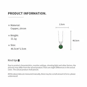 Guide des tailles détaillé pour collier pendentif V en zircon vert avec spécifications