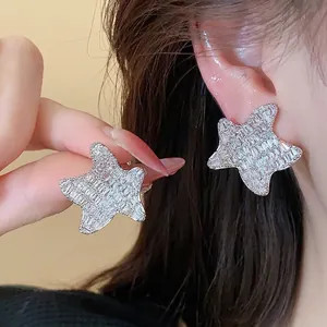 Shiny Korean Style Star Stud Earrings For Women Copper Inlaid Zirconia Earrings With Fashionable Steel Earring Post Jewelry