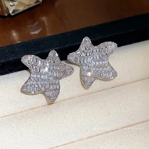 Exquisite high-end sparkling zircon star stud earrings with a luxury silver-tone finish