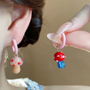 Asymmetric Mushroom Huggie Hoop Earrings Multicolor Drip Oil Glass Dot Pattern Fashion Jewelry For Women Gift