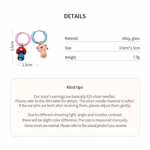 Macro view of asymmetric mushroom earring design details and size specification data