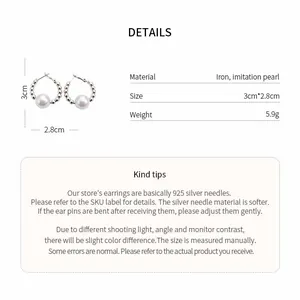Detail chart of elegant pearl hoop earrings with material and size specifications.