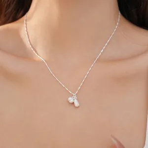 Minimalist Peanut Pendant Necklace For Women Copper Zirconia Clavicle Chain Fashion Jewelry Accessory Gift