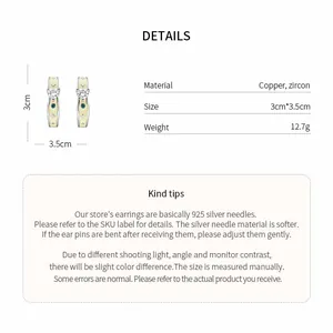 Detailed product specification and care tips for zircon heart-shaped drop earrings.
