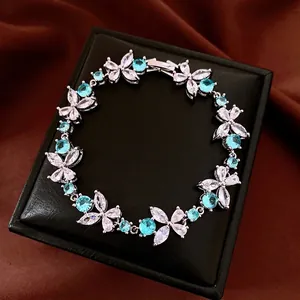 Exquisite Zirconia Flower Open Bracelet Light Luxury Niche Hand Jewelry High-End Fashion Versatile Floral Inlaid Copper Bracelet For Women