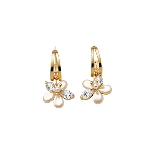 Elegant 18k gold plated floral hoop earrings with sparkling zircon and pearl accents