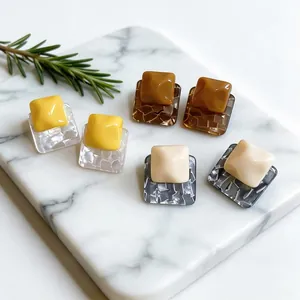 Unique wrinkled resin square stud earrings featuring a stylish geometric design in multi-colors