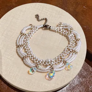 Elegant iridescent waterdrop glass beaded multi-strand bracelet with adjustable chain