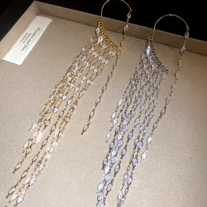 Dazzling marquise zircon tassel ear cuffs with multi-layer draping chains