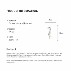 Detailed specs for zircon flower tassel ear clip including material, size, and weight info