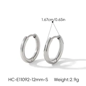 Detailed view of silver titanium steel hoop earrings with 1.67cm diameter and weight info