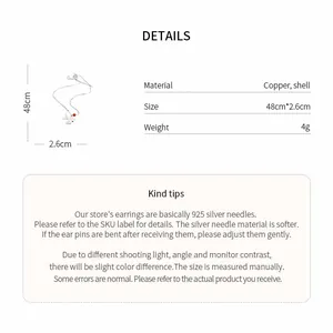 Detailed product specifications and care instructions for the shell bird pendant necklace.