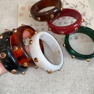 Jonc en Résine Vintage pour Femmes Mode Européenne Bracelet Rond Géométrique Design de Niche Bijoux de Main