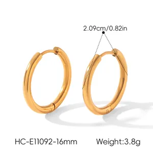High-resolution detail view of 16mm gold titanium steel hoop earrings, 2.09cm diameter