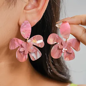 Western Style Resin Double Flower Stud Earrings Holiday Elegant Jewelry For Women With Silver Earring Post