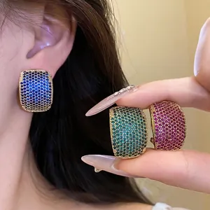Vintage C-Shaped Copper Zirconia Stud Earrings For Women Luxurious Zirconia Pave Silver Earring Post Earrings Jewelry Gift