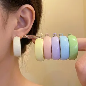 Fresh Sweet Mori Style Round Hoop Earrings With Silver Earring Post Matte Spray Painted Macaron Color Earrings For Women Beach Holiday Jewelry