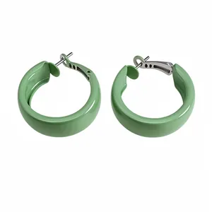 Minimalist matcha green spray-painted circular hoop earrings for summer beach vacation