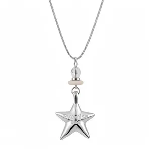 Elegant silver star necklace featuring an engraved pendant with glass and stone beads