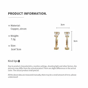 Detail view of butterfly zircon hoop earrings with material and dimension specifications.