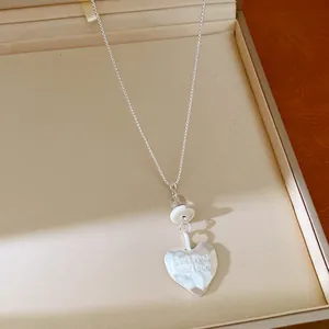 Silver-colored heart pendant necklace engraved with Eternal my love and decorative beads