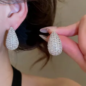 Korean Ins Style Teardrop Zirconia Texture Stud Earrings Light Luxury Fashion Silver Color Copper Earrings For Women Jewelry