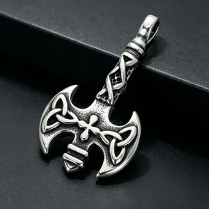 Wikingerwaffe Axt Dolch Anhänger Halskette Vintage Keltischer Knoten Totenkopf Edelstahl Herren Anhänger Für Alltag Party Geschenk