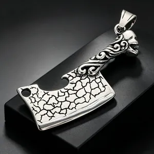 Vintage Wikinger Streitaxt Totenkopf Anhänger Halskette aus Edelstahl für Herren Schmuck