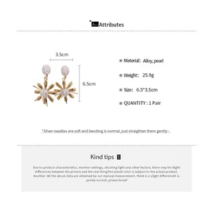 Technical specifications and dimensions for vintage pleated pearl flower drop earrings
