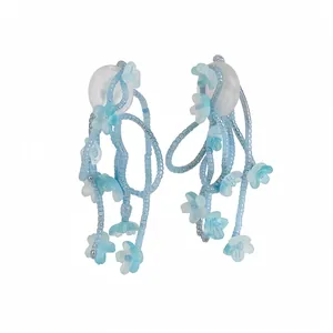 Blue resin flower tassel earrings with delicate seed beads for sweet and fresh vacation style