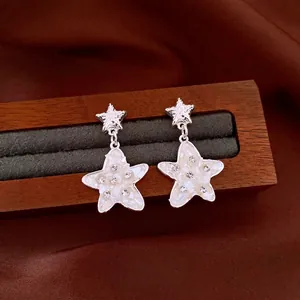 Retro Star Stud Earrings Copper Shell Inlaid Rhinestone Silver Earring Post For Women Luxury Fashion Jewelry Gift