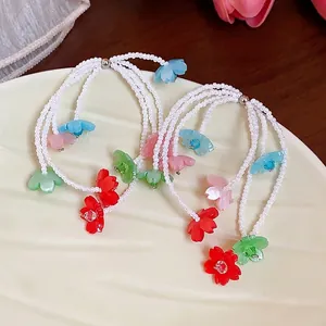 Fresh vacation style resin flower beaded tassel earrings with silver needles for women