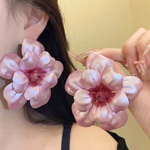 Französische Vintage Rosa Metall Lackierte Blume Ohrstecker Mit Silber Ohrringpfosten Elegante Exquisite Damen Schmuck Geschenk