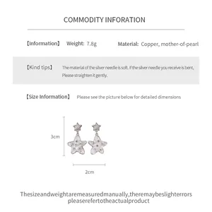 Technical details and dimensions for silver star earrings with mother-of-pearl inlay