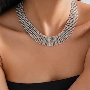 Detailed view of luxury multi-row rhinestone choker necklace for women