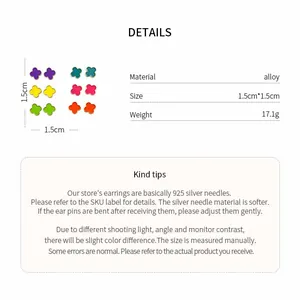 Detailed size and material specifications for colorful camellia flower stud earrings.