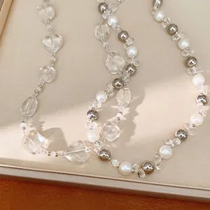 Collana di Perline di Cristallo Geometrica a Cuore di Lusso Per Donna Vetro Perla Artificiale Rame Tonalità Argento Gioielli di Moda