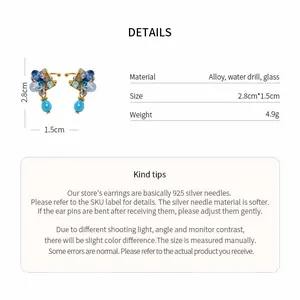 Product details showing dimensions and materials for vintage rhinestone drop clip-on earrings