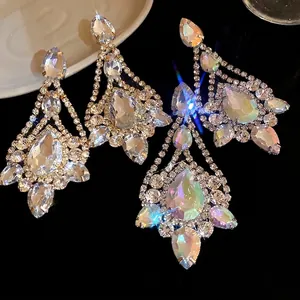 Elegant rhinestone teardrop dangling earrings with S925 silver needle, luxury jewelry