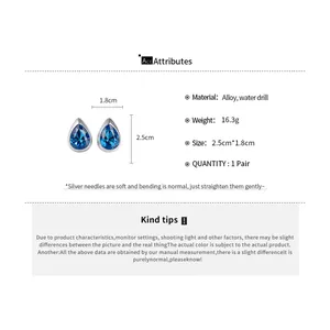 Detailed size specifications and material attributes for vintage blue teardrop earrings