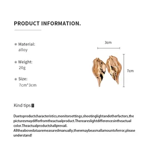Detailed product info and dimensions for golden wrinkled leaf-shaped drop earrings