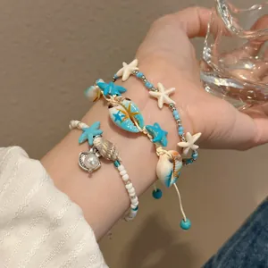 Bohemian Shell Starfish Beaded Bracelet For Women Summer Beach Vacation Jewelry Artificial Pearl Resin Charm Ocean Style Gift