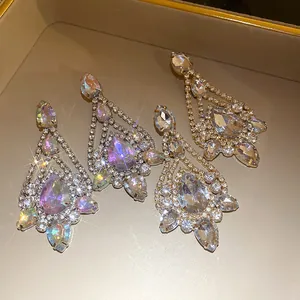Elegant sparkling rhinestone teardrop chandelier earrings with luxury crystal dangles